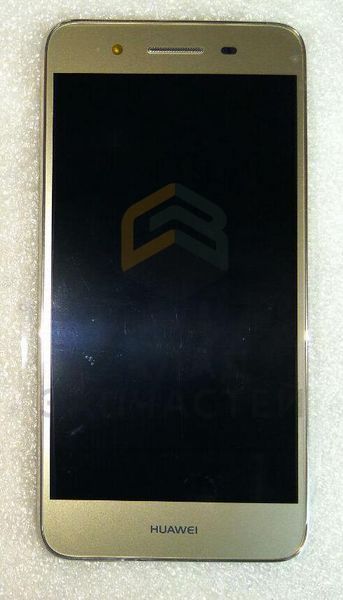 Дисплейный модуль: (дисплей + сенсорное стекло + передняя панель + динамик разговорный + шлейф + аккумулятор) (цвет золотой) для Huawei GR3 (TAG-L21)