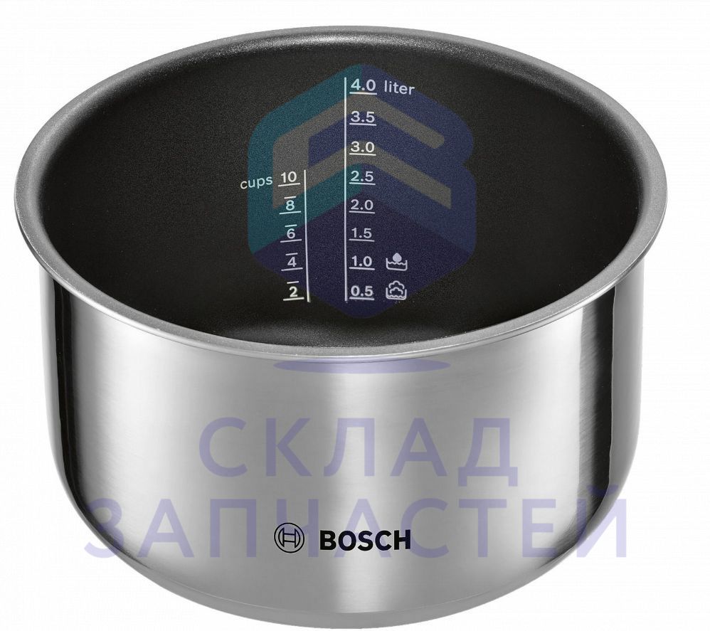 Чаша индукционной мультиварки (нерж.сталь+ алюминий) с тефлоновым покрытием, 4л, для MUC48.., оригинал Bosch 00578597
