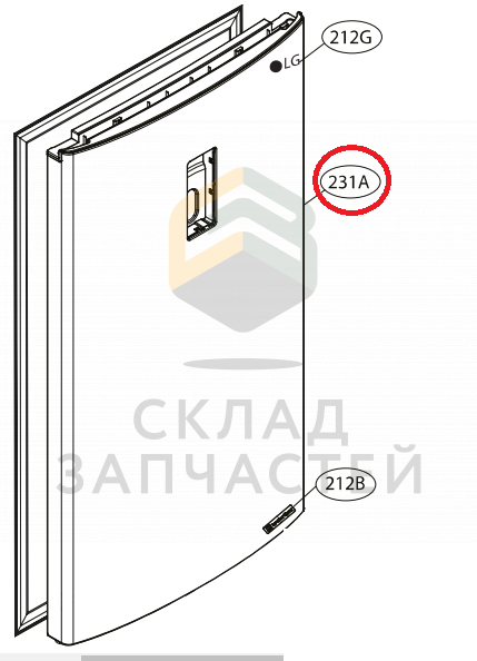 Дверь верхняя (внешняя часть) для LG GA-B419SEQL