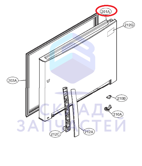 Дверь морозильной камеры в сборе для LG GR-M802HAHM