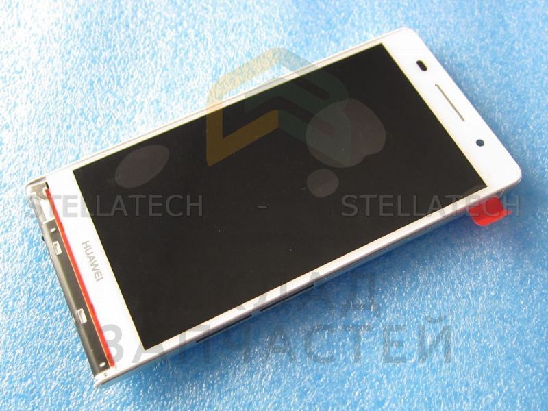 Дисплейный модуль: (дисплей + сенсорное стекло + передняя панель + динамик разговорный + динамик полифонический +антенна) (White) для Huawei Ascend P6