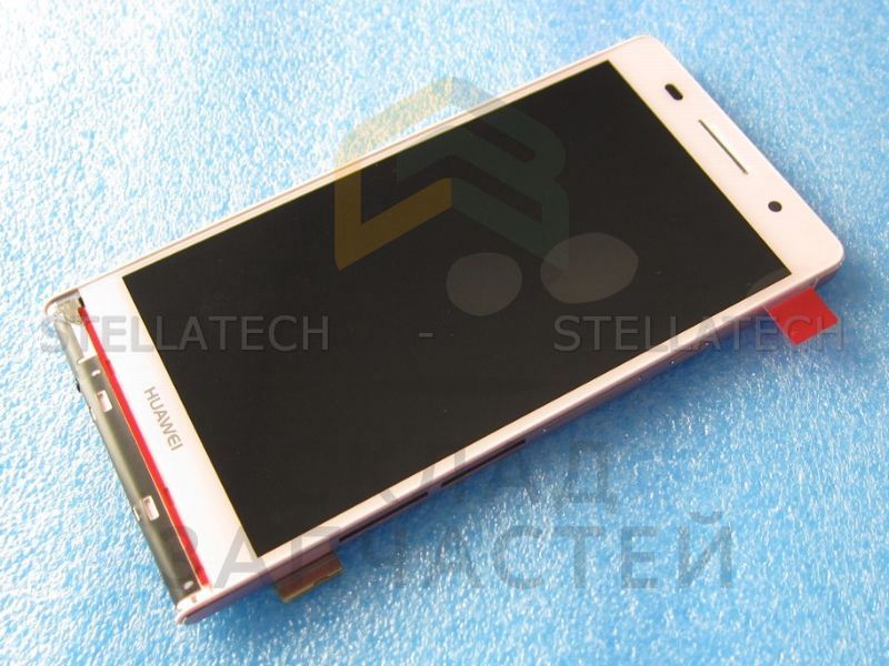 Дисплейный модуль: (дисплей + сенсорное стекло + передняя панель + динамик разговорный + динамик полифонический +антенна) (Pink) для Huawei Ascend P6 