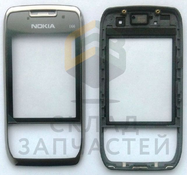 Передняя панель корпуса с защ. стеклом дисплея (GREY STEEL) для Nokia E66