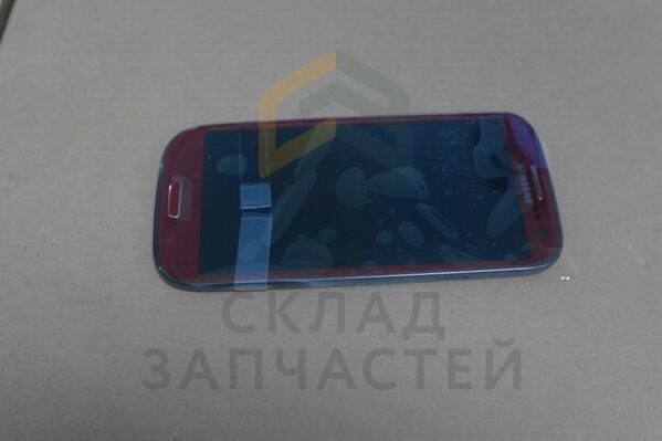 Дисплей (lcd) в сборе с сенсорным стеклом (тачскрином) и передней панелью (Garnet Red) для Samsung GT-I9300