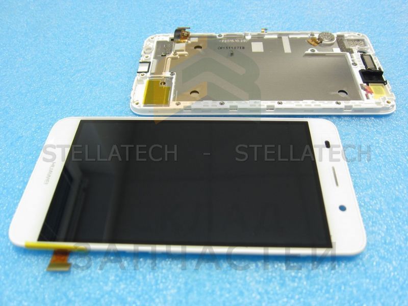 Дисплейный модуль: (дисплей + сенсорное стекло + передняя панель + динамик разговорный + кнопки громкости на шлейфе + вибромотор) (White) для Huawei A