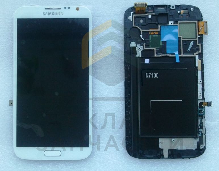 Дисплей (lcd) в сборе с сенсорным стеклом (тачскрином) и передней панелью (Ceramic White) для Samsung GT-N7100 Galaxy NOTE 2