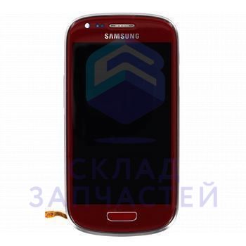 Дисплей (lcd) в сборе с сенсорным стеклом (тачскрином), передней панелью (Red), оригинал Samsung GH97-14204F