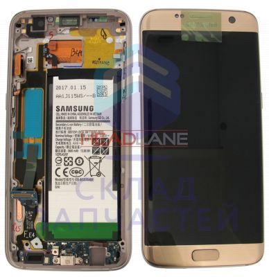 Дисплей в сборе с сенсорным стеклом (тачскрином), передней панелью и аккумулятором (цвет - gold) для Samsung SM-G935FD Galaxy S7 EDGE