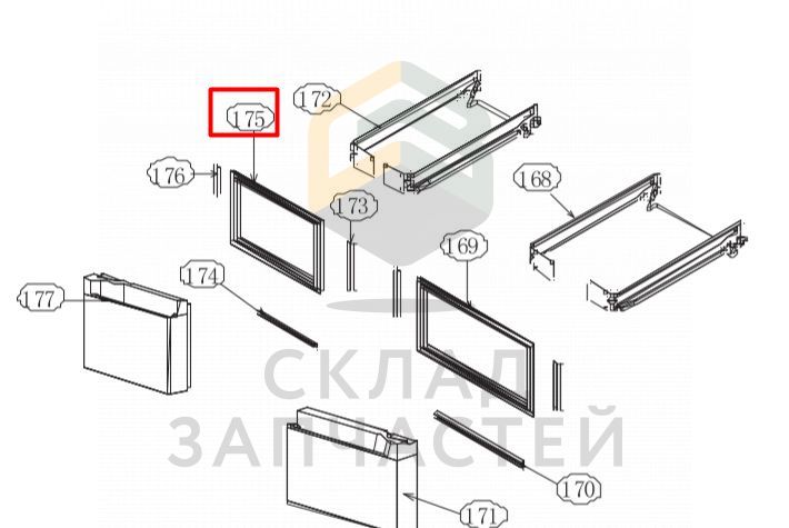 Уплотнитель двери выдвижного ящика в сборе, оригинал Haier 0060827628