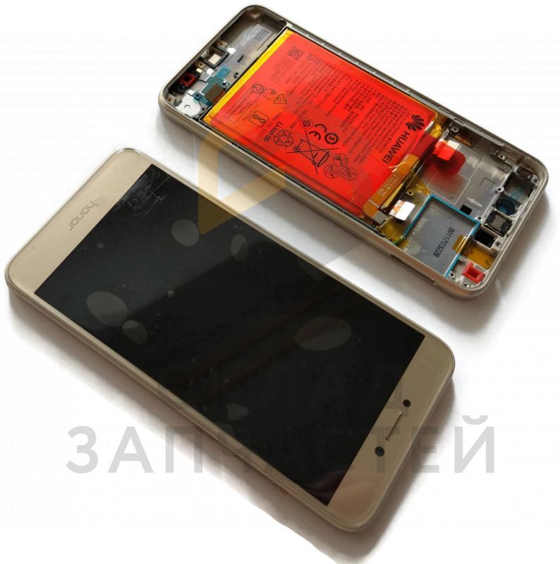 Дисплейный модуль: (дисплей + сенсорное стекло + динамик разговорный + аккумулятор) (Золотой) для Huawei Honor 8 Lite (Prague-TL00R)