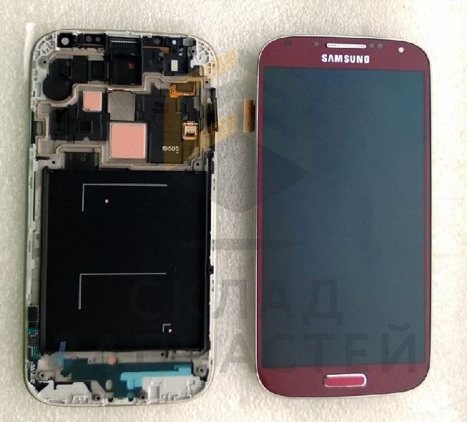 Дисплей (lcd) в сборе с сенсорным стеклом (тачскрином) и передней панелью (Red) для Samsung GT-I9505 Galaxy S4 LTE