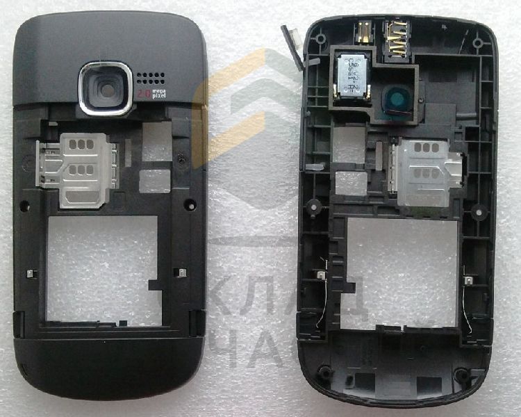 Средняя часть корпуса в сборе с антенной звонком и разъёмами (Black) для Nokia C3-00