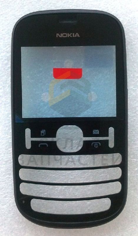 Передняя панель с защитным стеклом дисплея и с заглушками под карту SIM и micro USB (Graphite) для Nokia ASHA 200