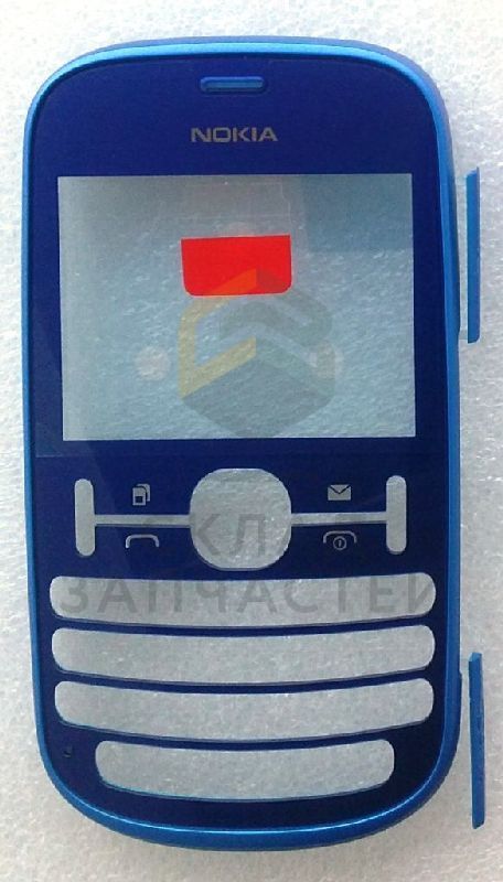 Передняя панель с защитным стеклом дисплея и с заглушками под карту SIM и micro USB (Blue) для Nokia ASHA 200