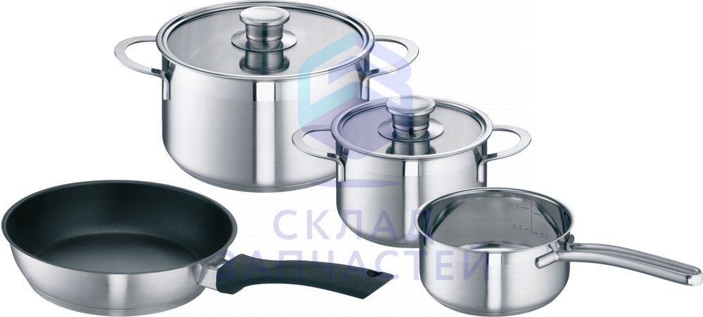 Набор посуды: кастрюля O22см (4.2л), кастрюля O16см (1.7л), ковш O16см (1.2л), сковорода O20см (дно), оригинал Bosch 00576026