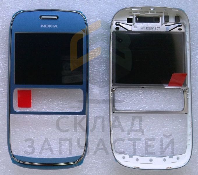 Передняя панель с защитным стеклом дисплея (Mid Bue) для Nokia ASHA 302