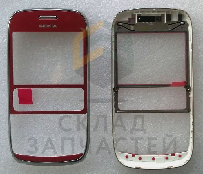 Передняя панель с защитным стеклом дисплея (Plum Red) для Nokia ASHA 302