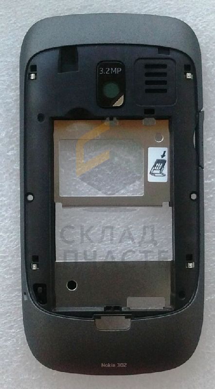 Средняя часть корпуса в сборе с разьемом зарядки звонком (buzzer). и аудио разъемом (Dark Grey) для Nokia ASHA 302