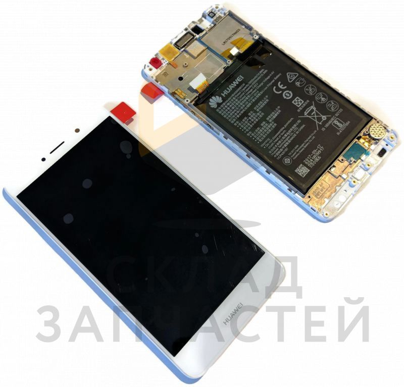 Дисплейный модуль в сборе с передней панелью, аккумуляторм и компонентами (цвет - White) для Huawei Y7 (Toronto-L21)