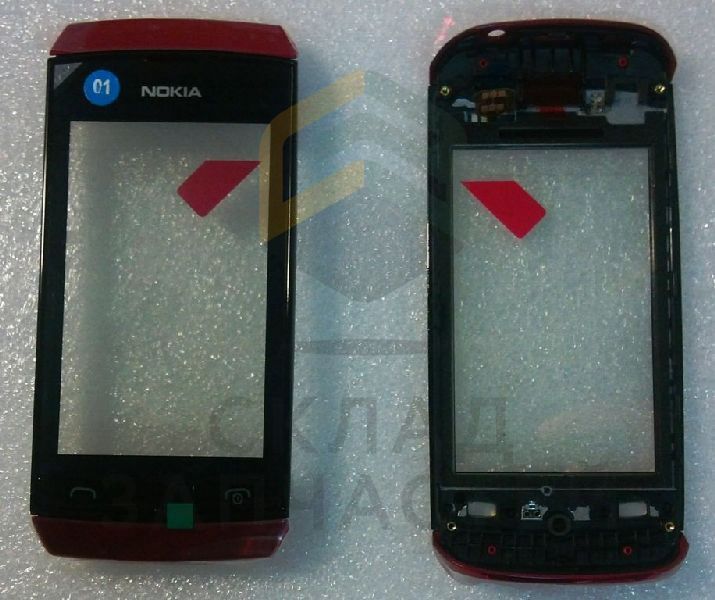 Сенсорное стекло (тачскрин) в раме со шлейфом клавиатурой (Red) для Nokia ASHA 306