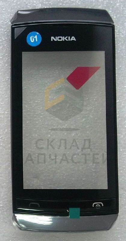 Сенсорное стекло (тачскрин) в раме со шлейфом клавиатурой (Gray) для Nokia ASHA 305
