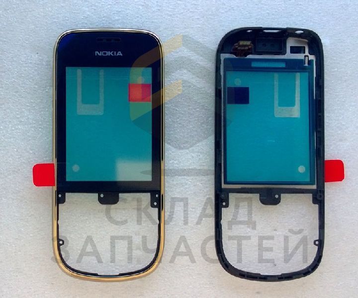 Сенсорное стекло (тачскрин) в сборе с передней панелью (Golden Chrome), оригинал Nokia 00801S3