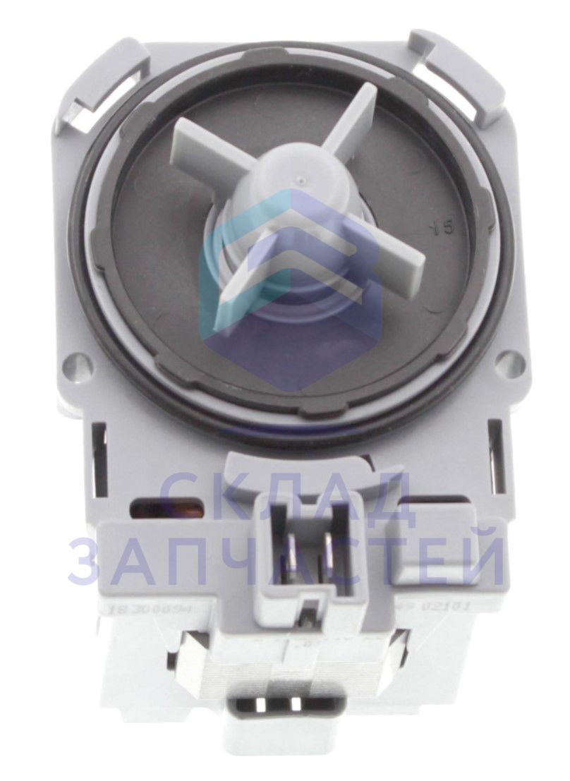 00142361 Bosch аналог (Askoll), насос сливной (помпа) 30w без улитки, квадратный, 3 защелки + 1 винт, клеммы под фишку вперед