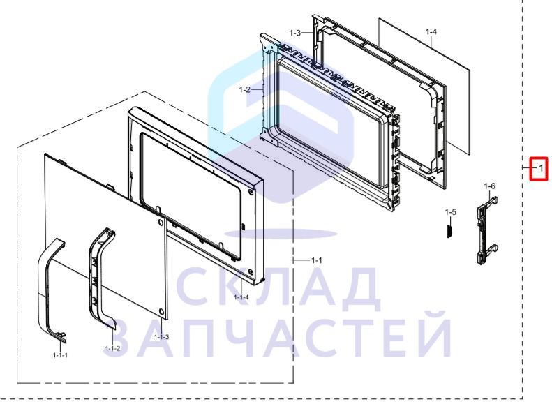 Дверь в сборе, цвет серебристый для Samsung MG23K3513AS