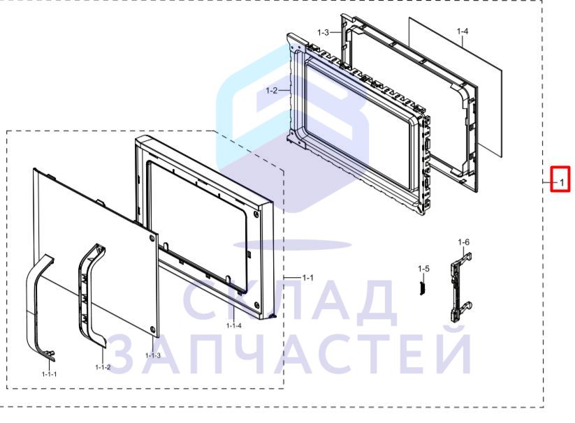 Дверь в сборе, цвет серебристый для Samsung MG23K3515AS