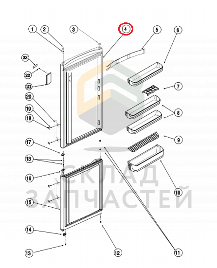 C00294873 Indesit оригинал, дверь холодильника запененная pw display tiny